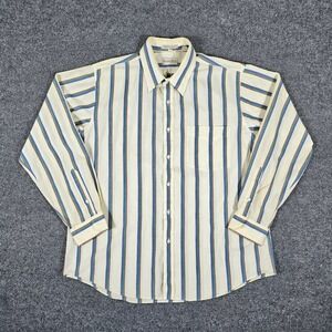 VTG 90s Hong Kong Boundary Waters‎ Striped Long Sleeve Button Shirt Mens L Flaws